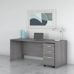 Bush Business Furniture Studio C Desk With 3-Drawer Mobile Pedestal 72" Platinum Gray - STC013PGSU