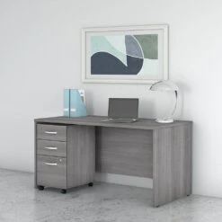 Bush Business Furniture Studio C Desk With 3-Drawer Mobile Pedestal 60" Platinum Gray - STC014PGSU
