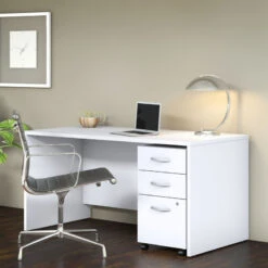 Bush Business Furniture Studio C Desk With 3-Drawer Mobile Pedestal 72" White - STC013WH