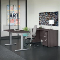 Bush Business Furniture Studio C Desk And Height Adjustable Standing Desk Package 60" Storm Gray - STC017SGSU