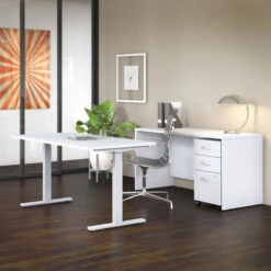 Bush Business Furniture Studio C Desk And Height Adjustable Standing Desk Package 60" White - STC017WHSU