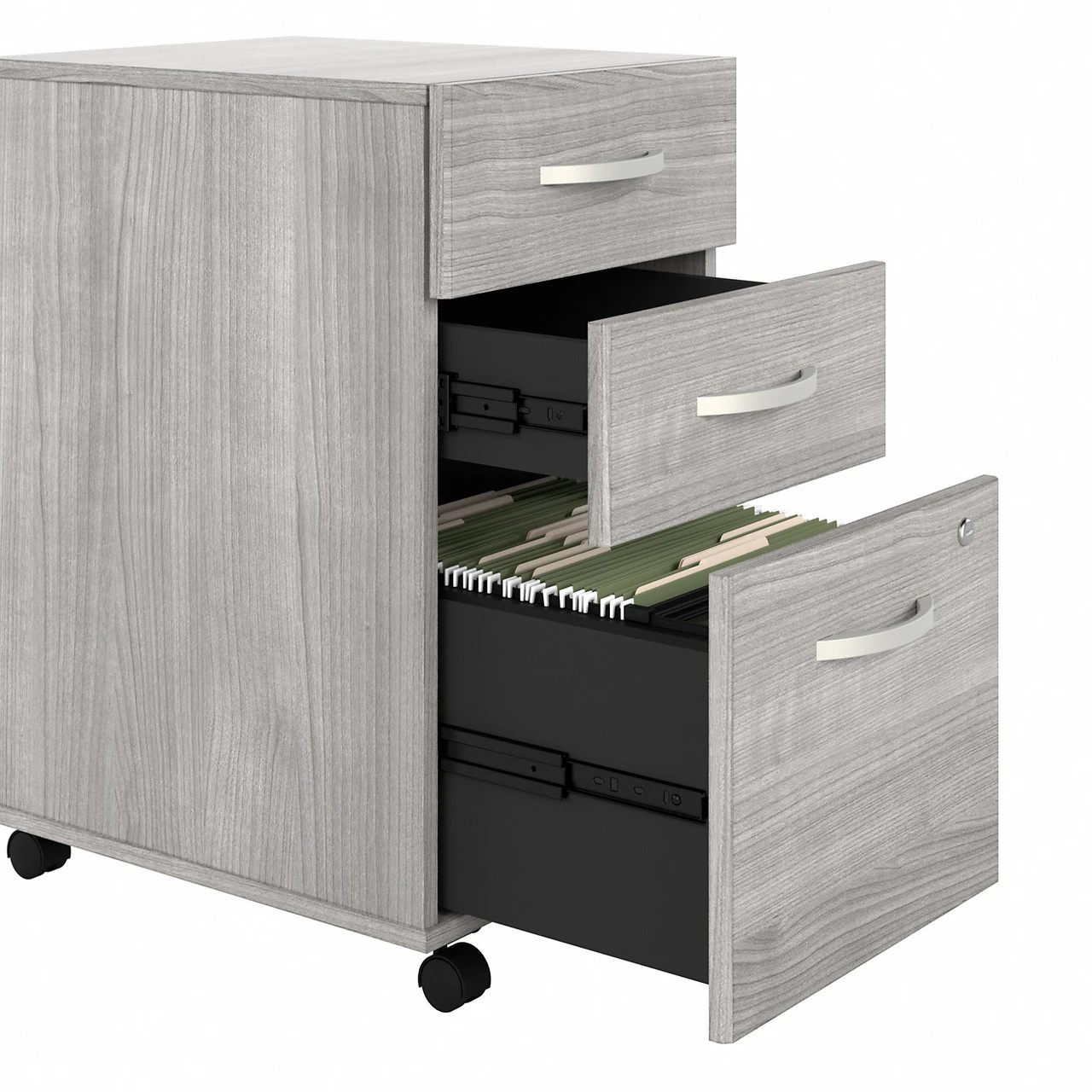 Bush Furniture Studio C 60"W Desk, 3 Drawer Mobile Ped And Low Stg Return Platinum Gray - STC042PGSU - Image 6