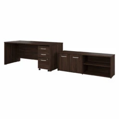 Bush Furniture Studio C 72" Desk, 3 Drawer Mobile Ped And Low Storage Cabinet Black Walnut - STC048BWSU