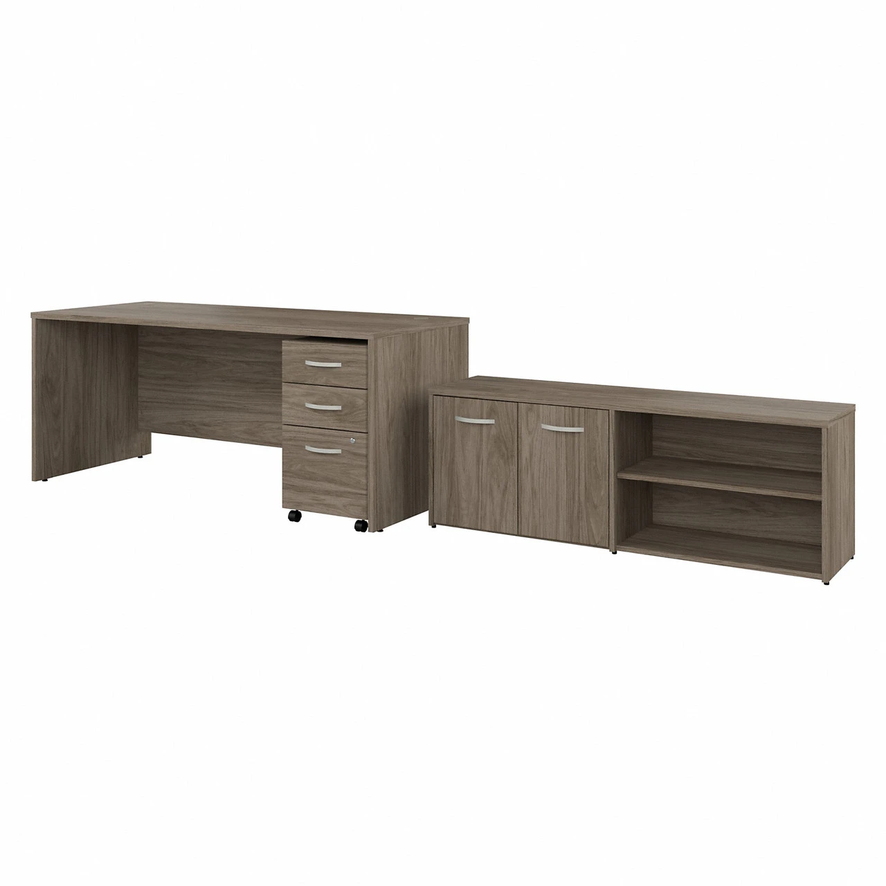 Bush Furniture Studio C 72"W Desk, 3 Drawer Mobile Ped And Low Storage Cabinet Modern Hickory - STC048MHSU