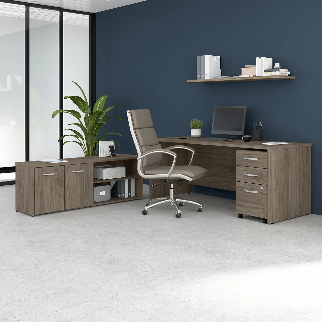 Bush Furniture Studio C 72"W Desk, 3 Drawer Mobile Ped And Low Storage Cabinet Modern Hickory - STC048MHSU - Image 3