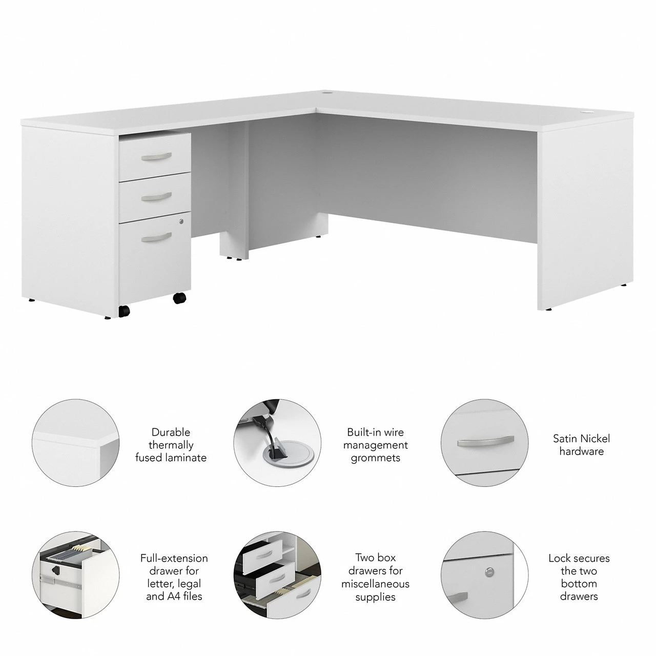 Bush Business Furniture Studio C 72W L Shaped Desk With Mobile File Cabinet In White - STC063WHSU - Image 7