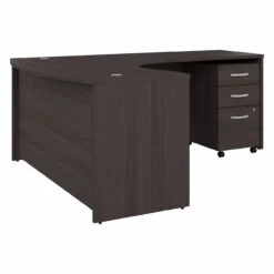 Bush Business Furniture Studio C 60W X 43D Right Hand L-Bow Desk With 3 Drawer Mobile File Cabinet In Storm Gray - STC064SGSU