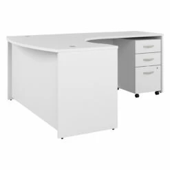 Bush Business Furniture Studio C 60W X 43D Right Hand L-Bow Desk With 3 Drawer Mobile File Cabinet In White - STC064WHSU