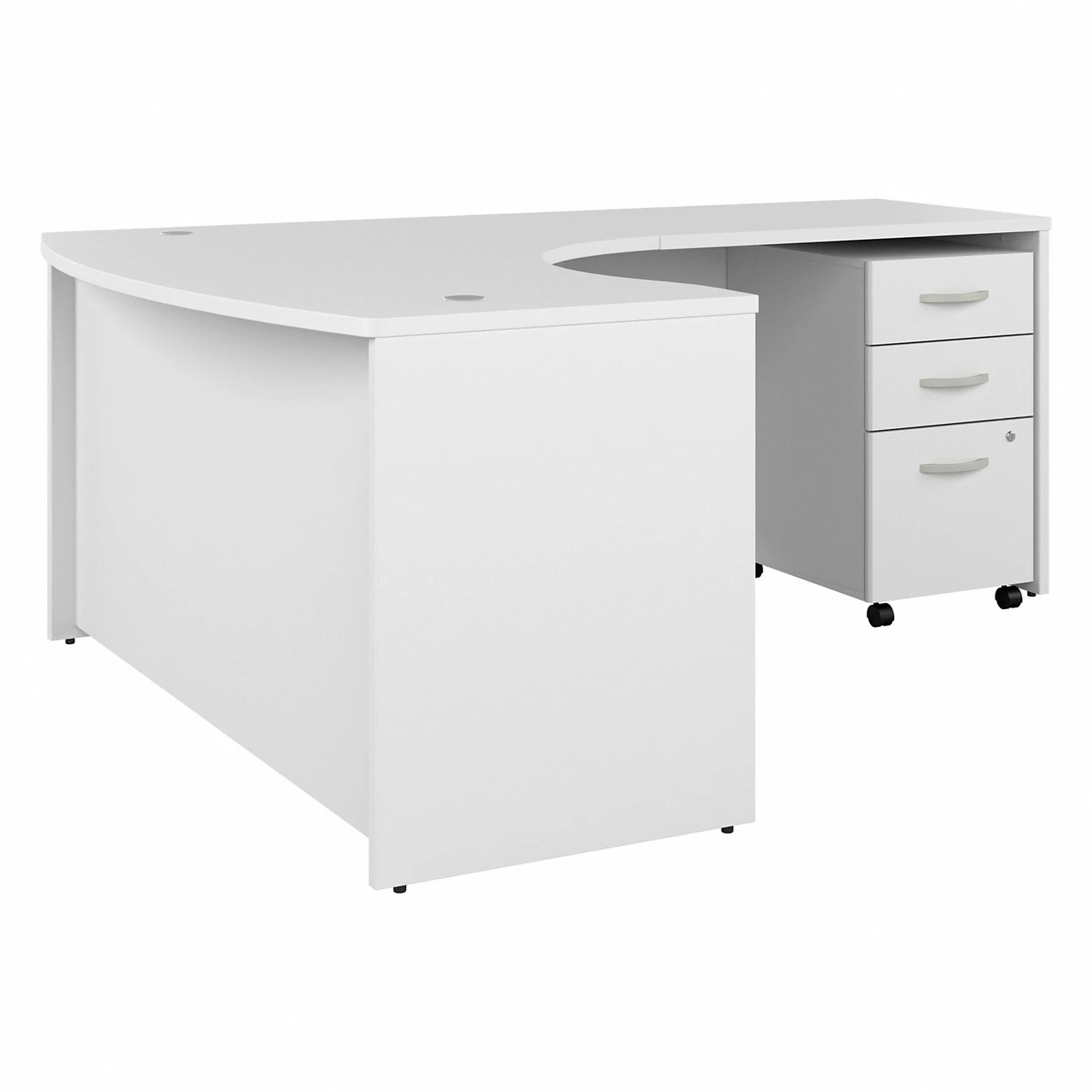 Bush Business Furniture Studio C 60W X 43D Right Hand L-Bow Desk With 3 Drawer Mobile File Cabinet In White - STC064WHSU