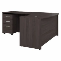 Bush Business Furniture Studio C 60W X 43D Left Hand L-Bow Desk With 3 Drawer Mobile File Cabinet In Storm Gray - STC065SGSU