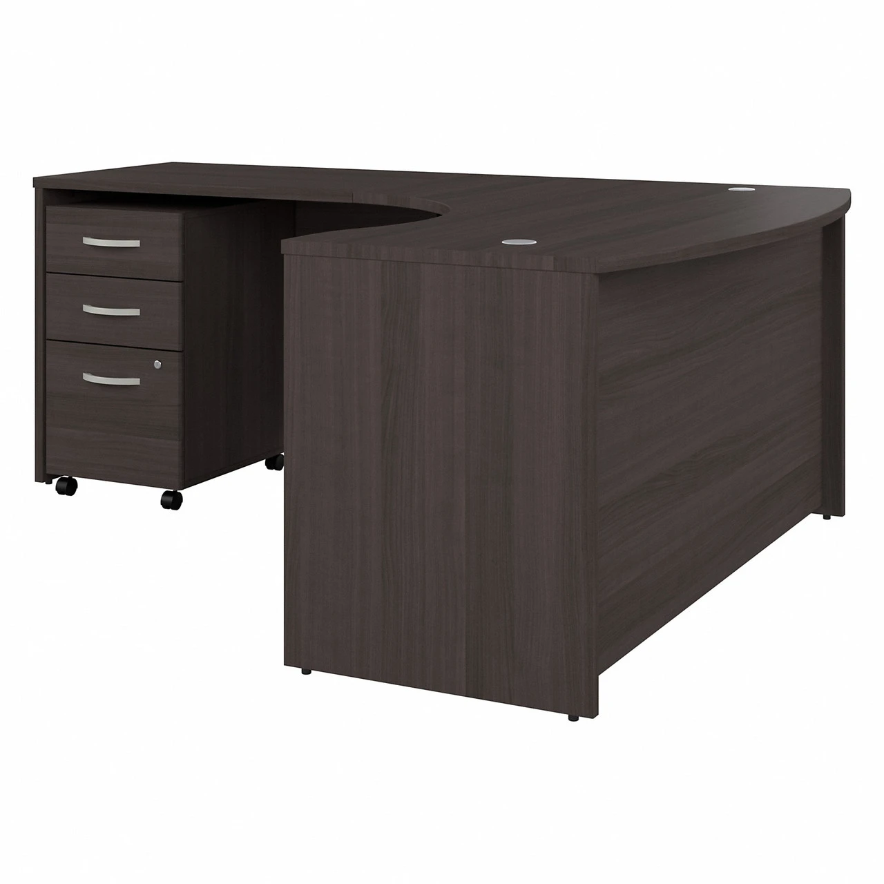 Bush Business Furniture Studio C 60W X 43D Left Hand L-Bow Desk With 3 Drawer Mobile File Cabinet In Storm Gray - STC065SGSU