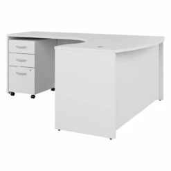 Bush Business Furniture Studio C 60W X 43D Left Hand L-Bow Desk With 3 Drawer Mobile File Cabinet In White - STC065WHSU