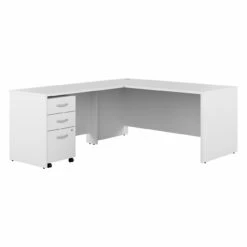 Bush Business Furniture Studio C 66W X 30D L-Shaped Desk With 3 Drawer Mobile File Cabinet In White - STC066WHSU