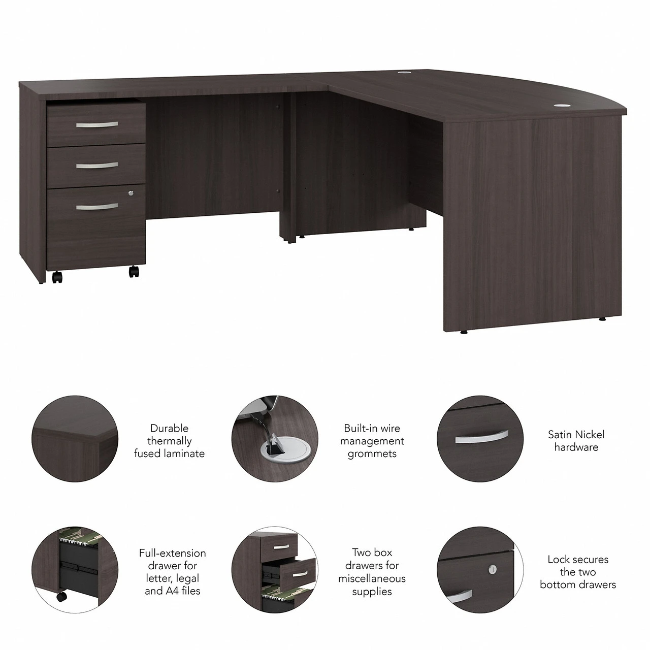 Bush Business Furniture Studio C 72W L-Shaped Bow Front Desk With 3 Drawer Mobile File Cabinet In Storm Gray - STC067SGSU - Image 4