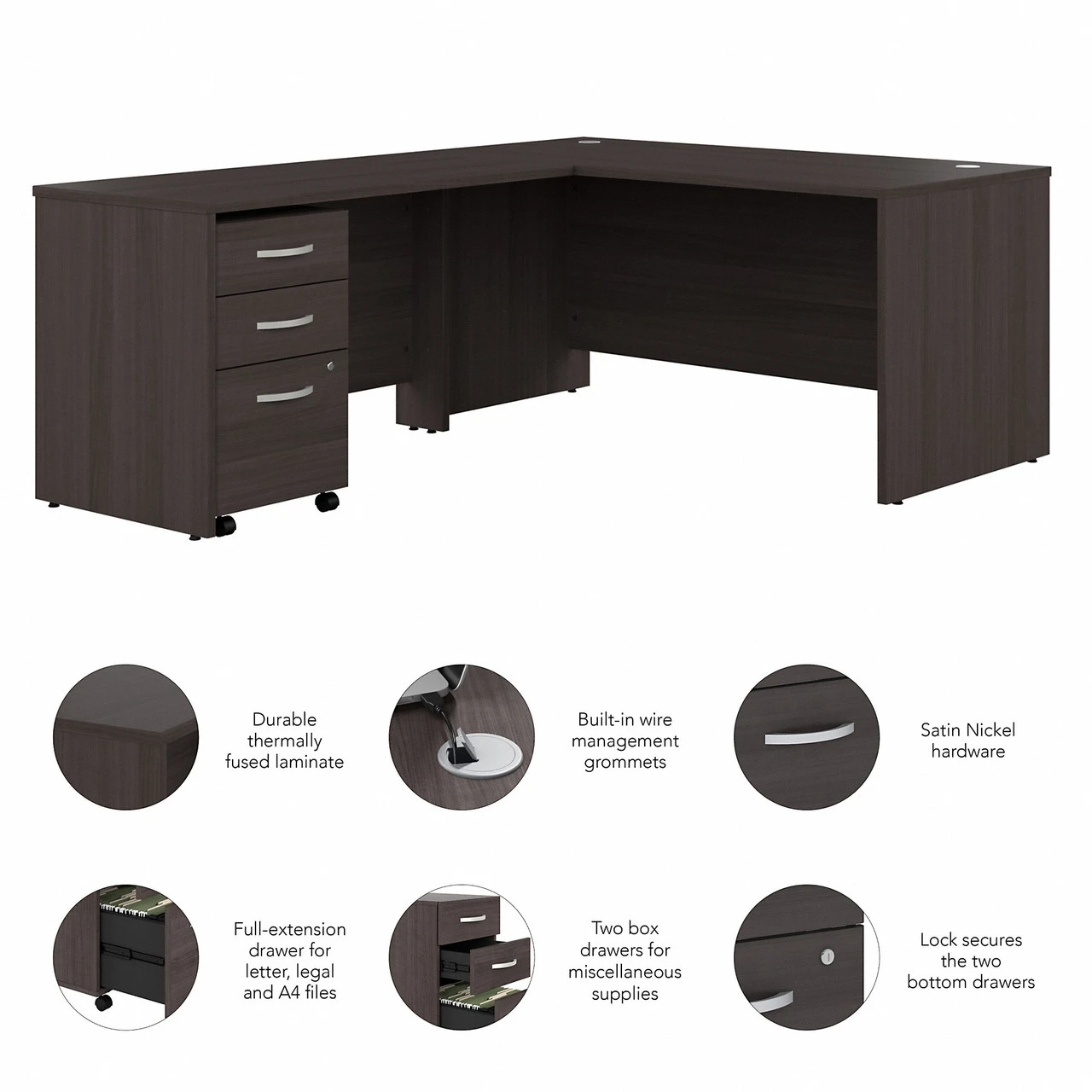 Bush Business Furniture Studio C 66W X 30D L-Shaped Desk With 3 Drawer Mobile File Cabinet In Storm Gray - STC068SGSU - Image 4