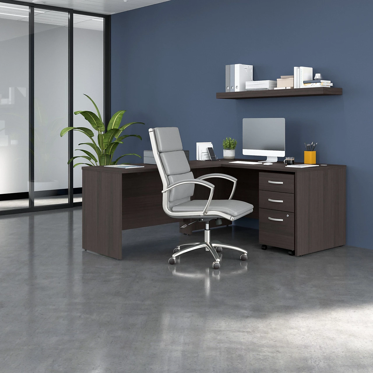 Bush Business Furniture Studio C 66W X 30D L-Shaped Desk With 3 Drawer Mobile File Cabinet In Storm Gray - STC068SGSU - Image 3