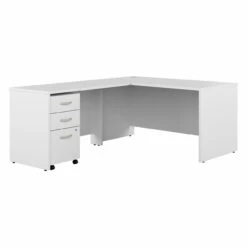 Bush Business Furniture Studio C 66W X 30D L-Shaped Desk With 3 Drawer Mobile File Cabinet In White - STC068WHSU
