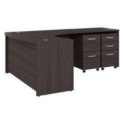 Bush Business Furniture Studio C 60W X 43D Right Hand L-Bow Desk With Mobile File Cabinets In Storm Gray - STC074SGSU