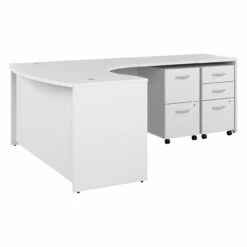 Bush Business Furniture Studio C 60W X 43D Right Hand L-Bow Desk With Mobile File Cabinets In White - STC074WHSU