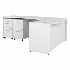 Bush Business Furniture Studio C 60W X 43D Left Hand L-Bow Desk With Mobile File Cabinets In White - STC075WHSU