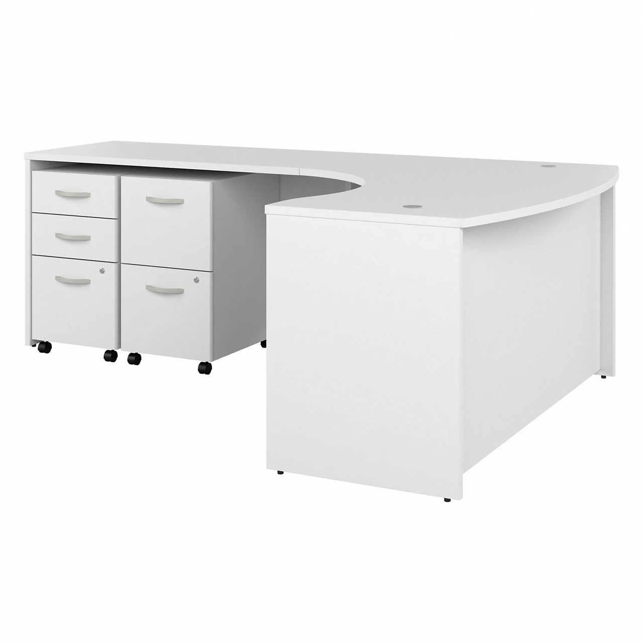 Bush Business Furniture Studio C 60W X 43D Left Hand L-Bow Desk With Mobile File Cabinets In White - STC075WHSU