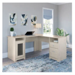 Bush Cabot Collection L-Shaped Desk With Storage Linen White Oak - WC31130-03K