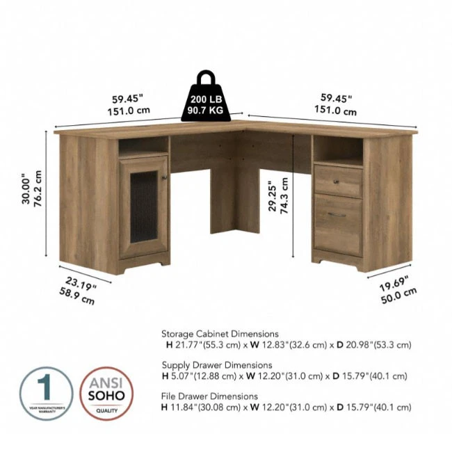 Bush Cabot Collection 60W L Shaped Computer Desk Reclaimed Pine - WC31530-03K - Image 3
