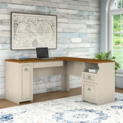 Bush Furniture Fairview L Shaped Desk Antique White - WC53230-03K