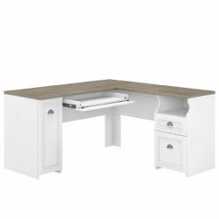 Bush Furniture Fairview L Shaped Desk In Pure White And Shiplap Gray - WC53630-03K