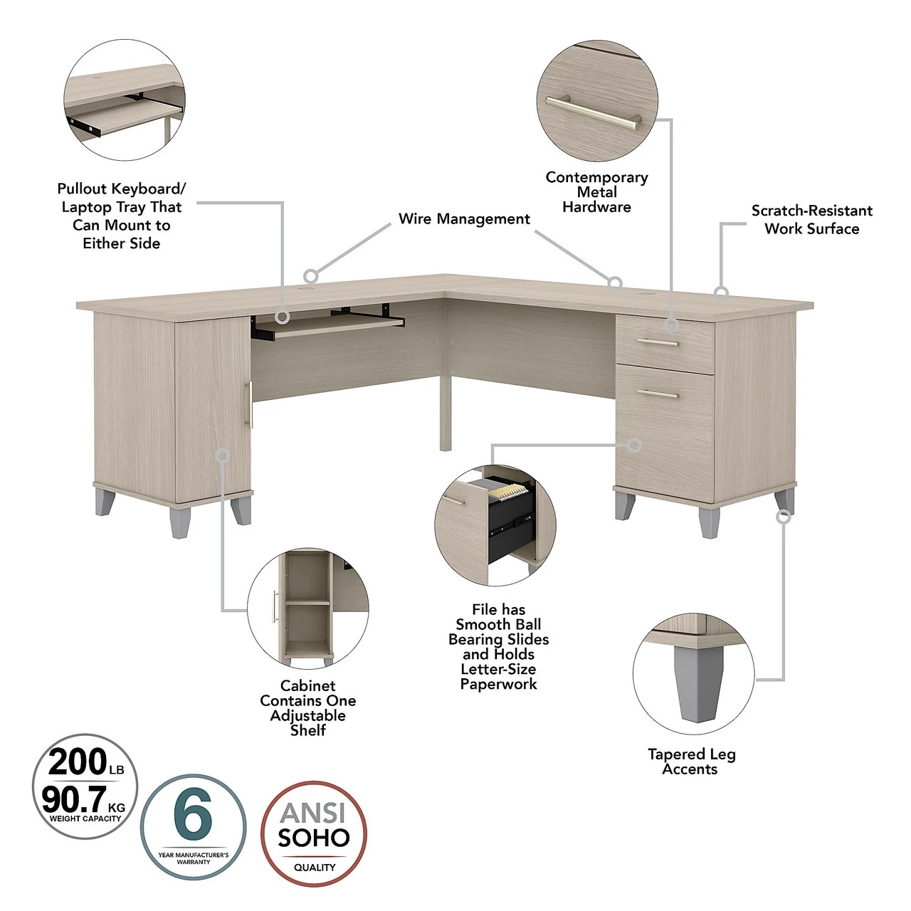 Bush Furniture Somerset 72W L Shaped Desk With Storage In Sand Oak - WC81110K - Image 3
