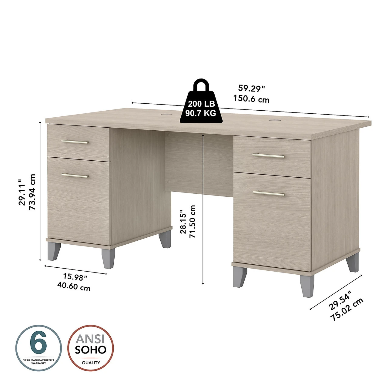 Bush Furniture Somerset 60W Office Desk With Drawers In Sand Oak - WC81128K - Image 3