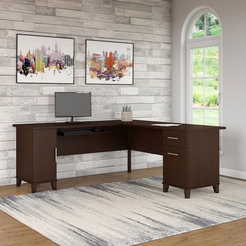Bush Somerset Collection L-Shaped Desk 71" Mocha Cherry - WC81810K