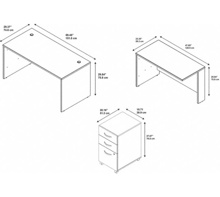 Bush Business Furniture Series C 60W L Shaped Desk With 3 Drawer Mobile File Cabinet In Natural Cherry - SRC146NCSU