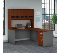 Bush Business Furniture Series C 60W L Shaped Desk With Hutch And Mobile File Cabinet In Hansen Cherry - SRC147HCSU