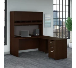 Bush Business Furniture Series C 60W L Shaped Desk With Hutch And Mobile File Cabinet In Mocha Cherry - SRC147MRSU