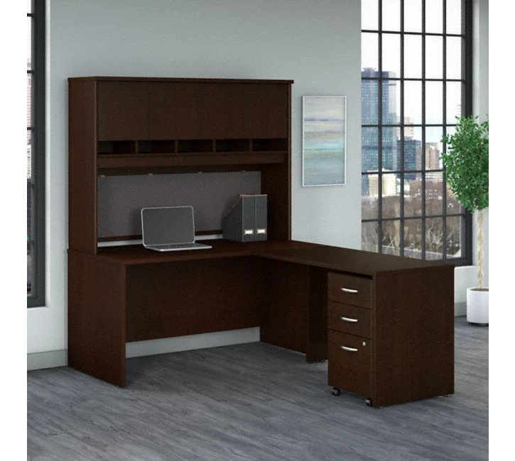 Bush Business Furniture Series C 60W L Shaped Desk With Hutch And Mobile File Cabinet In Mocha Cherry - SRC147MRSU