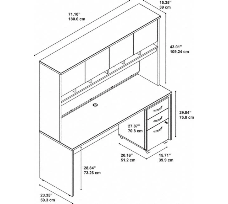 Bush Series C 72W X 24D Desk, Hutch And 3 Drawer Mobile Pedestal - SRC081MASU - Image 6