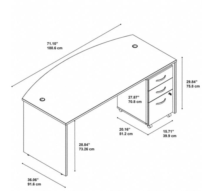 Bush Series C 72W X 36D Bow Front Desk With 3 Drawer Mobile Pedestal - SRC079MASU - Image 3