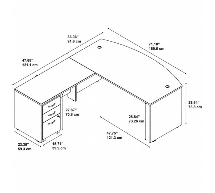 Bush Series C 72W Bow Front Desk With 48W Return And 3 Dwr Mobile Pedestal - SRC084MRSU - Image 6