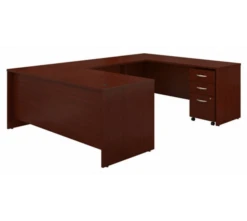 Bush Series C Mahogany 72W X 30D U Station With 3 Drawer Mobile Pedestal - SRC091MASU
