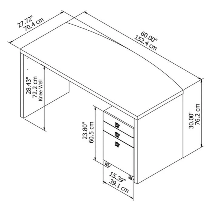 Bush Echo Bow Front Desk With 3-Drawer Mobile Pedestal 60" - ECH001GS - Image 2