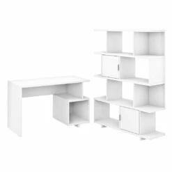 Kathy Ireland By Bush Industries Madison Avenue 48W Writing Desk W Bookcase Pure White - MDS009PW