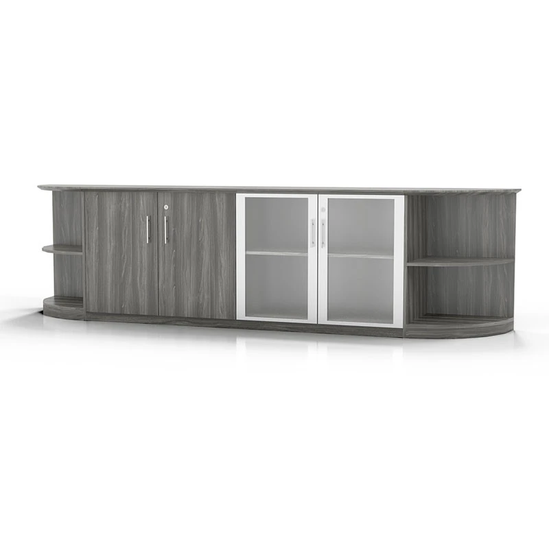 Mayline Medina Executive 72" Desk With Right Return, Left Return, Low-Wall Cabinet, Two Round Cabinet Shelves, Gray Steel - MNT13-LGS - Image 6