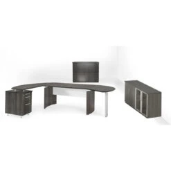 Mayline Medina Executive 72" Desk With Right Desk Extension, Left Return, Low-Wall Cabinet, Lateral File Cabinet, Gray Steel - MNT16-LGS