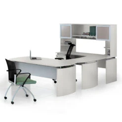 Mayline Medina Executive 72" Desk With Left Bridge, 72 Credenza, 72 Hutch, Center Drawer,Box/Box/File, And 2 Corner Supports, Textured Sea Salt - MNT35-TSS