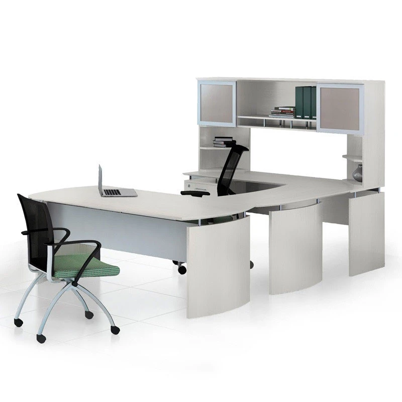 Mayline Medina Executive 72" Desk With Left Bridge, 72 Credenza, 72 Hutch, Center Drawer,Box/Box/File, And 2 Corner Supports, Textured Sea Salt - MNT35-TSS