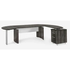 Mayline Medina Executive 72" Desk With Desk Ext, Right Return, And Center Drawer Gray Steel - MNT4-LGS