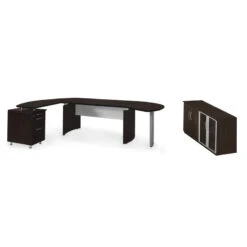 Mayline Medina Executive 72" Desk With Return On Left, Right Curved Desk Extension, And Low Wall Cabinet, Mocha - MNT8-LDC