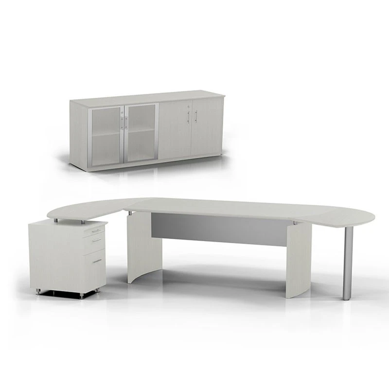 Mayline Medina Executive 72" Desk With Return On Left, Right Curved Desk Extension, And Low Wall Cabinet, Textured Sea Salt- MNT8-TSS