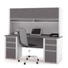 Bestar Connexion 72W Credenza Desk With Two Pedestals And Hutch In Slate & Sandstone - 93860-59